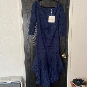 NWT Hello Molly Feeling I Get Navy Ruffled High-Low Lace Dress Size Medium